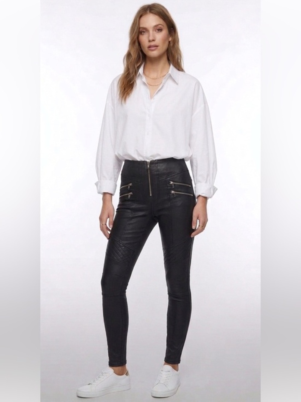 3/$30 Pretty Little Thing Highrise Black Moto Style Skinny Pants Size Extra Smal